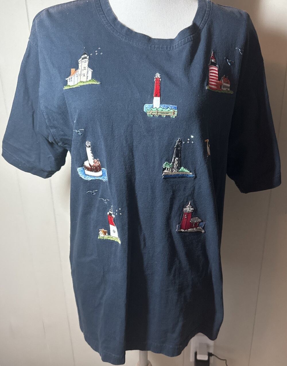 Ladies Tia Embroidered Lighthouse Shirt Navy X-large Nautical Coastal AA
